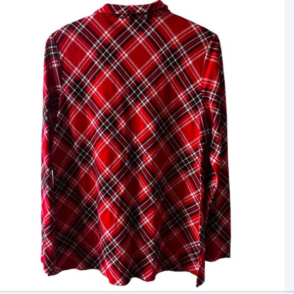 NWT Kim Rogers Red Plaid Henley Shirt Size Medium collar black outdoors rustic - Picture 2 of 3